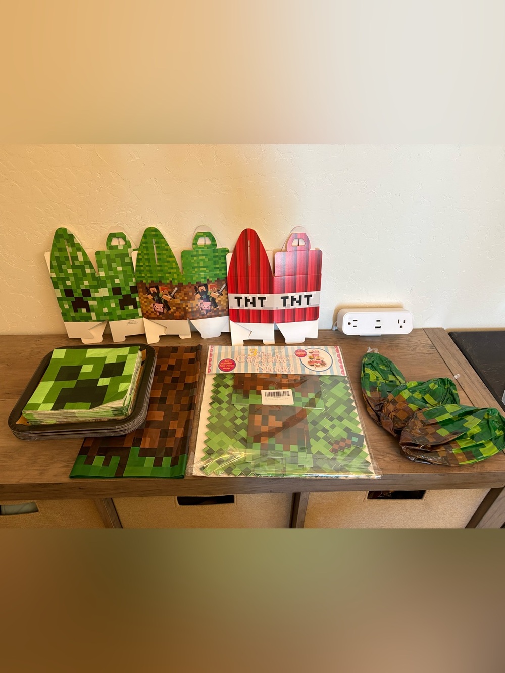 Minecraft Party kit - plates, napkins, cupcake stand, tablecloth, and more!